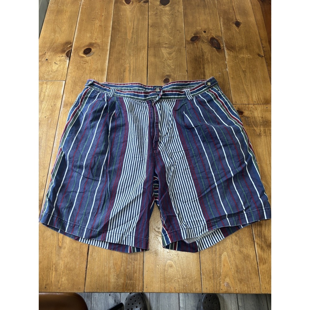 Salty Dog Men's 40 Pleated Striped Shorts Blue Red Green White 100% Cotton